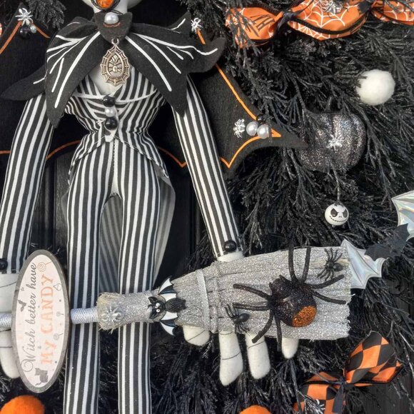 Halloween Jack Skellington Witch Wreath Hanger Wall Spooky Bat Decor  Door Sign - Picture 3 of 12